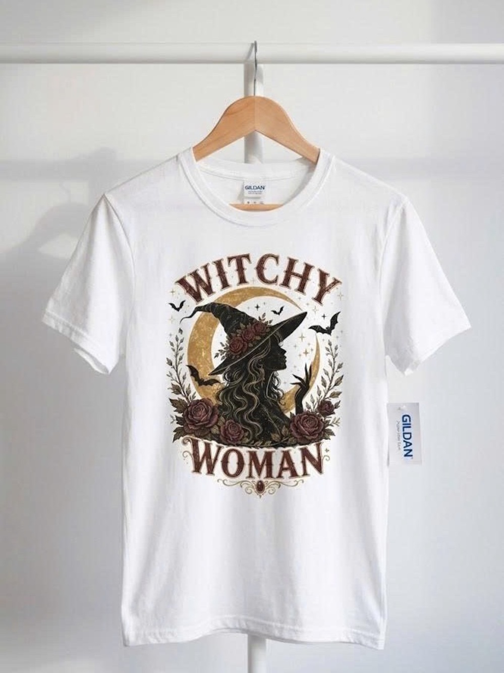 Witchy Woman T-Shirt Vintage Witch Moon Halloween Graphic Tee White